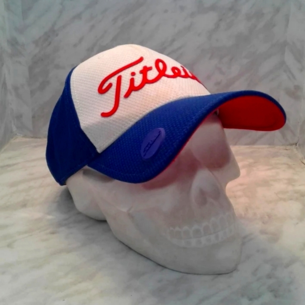 Titleist Golf Hat Cap Blue White Strapback Red Raised Logo OSFM Unisex